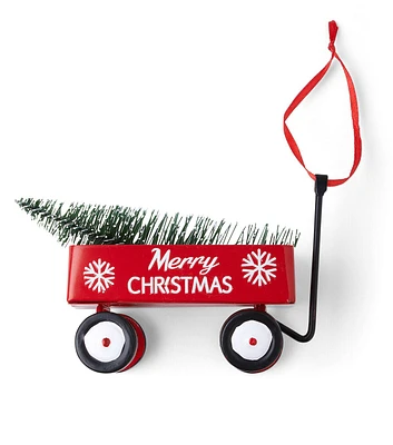 4" Christmas Red Wagon With Tree Iron Ornament by Place & Time