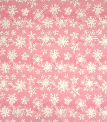 Snowflakes on Pink Christmas Cotton Fabric