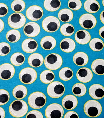 Eye See You Googly Eyes on Teal Super Snuggle Flannel Fabric