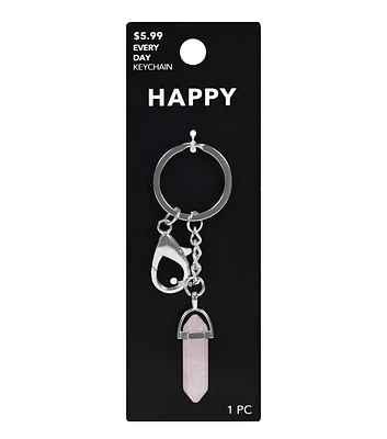 5" Rose Quartz Crystal Keychain by Happy