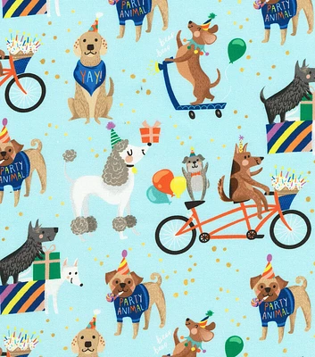 Robert Kaufman Party Animals on Blue Novelty Cotton Fabric