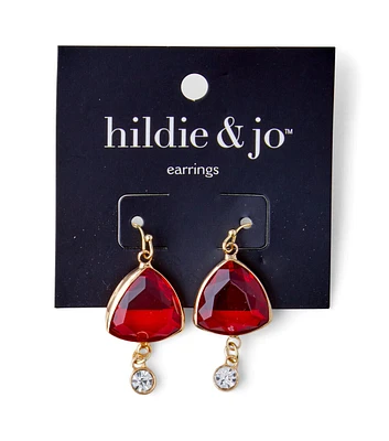 1 Pair Red Transparent Crystal Triangle Earrings by hildie & jo