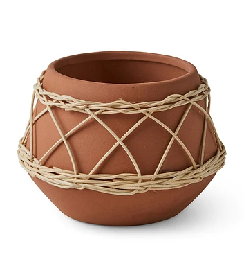 7" Spring Rattan Wrapped Terracotta Planter by Place & Time