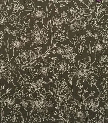 Outline Floral on Green Jersey Knit Fabric