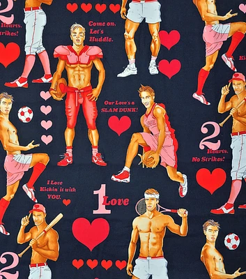 Ah the Game of Love on Black Valentine's Day Cotton Fabric