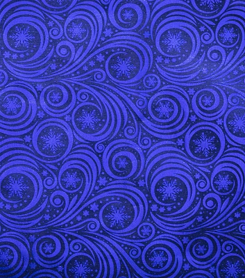 Blue Snowflakes & Swirls Christmas Foil Cotton Fabric