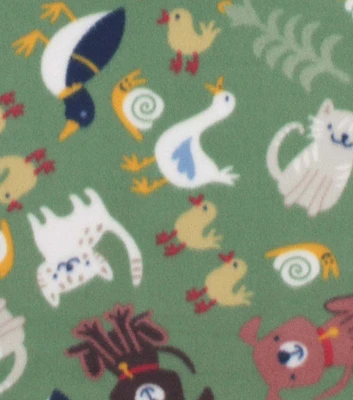 Dogs & the Farm on Green Blizzard Fleece Fabric