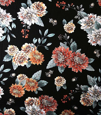 Mums on Black Fall Cotton Fabric