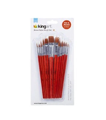 Kingart Studio Brown Nylon Round and Flat Brush Set 12pc