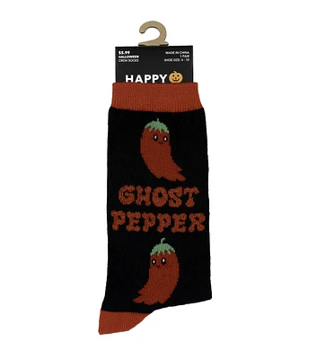 1 Pair Halloween Red & Black Ghost Pepper Crew Socks by Happy Value