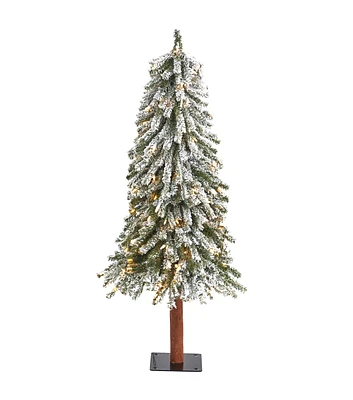 Nearly Natural 4' Clear Pre Lit Flocked Alpine Artificial Christmas Tree