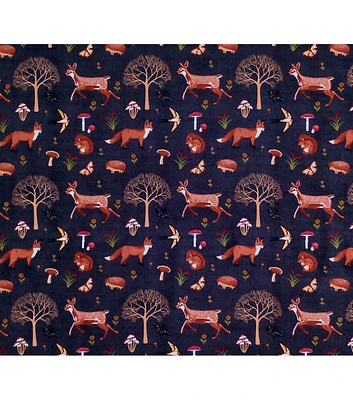 Woodland Animals on Black Super Snuggle Flannel Fabric