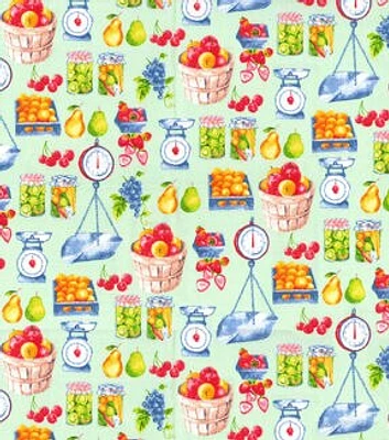 Fabric Traditions Fruit Stand on Green Novelty Cotton Fabric