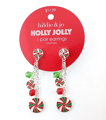 3" Christmas Green & Red Peppermint Dangle Earrings by hildie & jo