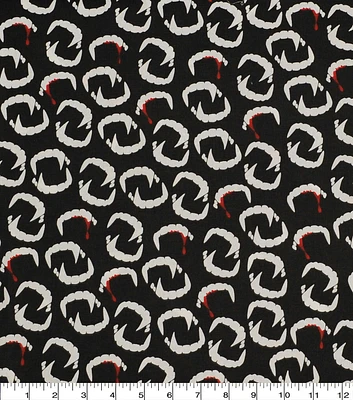 Glow in the Dark Vampire Fang Halloween Cotton Fabric