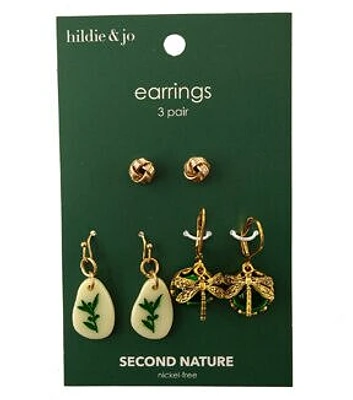 3ct Fall Gold Knot Stud Dangle Leaf & Dragonfly Earrings by hildie & jo