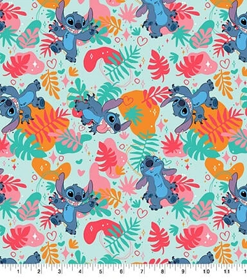 Disney Stitch & Friends Tropical on Green Knit Cotton Fabric