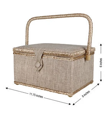 SINGER Large Natural Linen Sewing Basket 11" x 8"