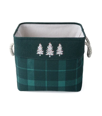 12" x 14" Christmas Green Plaid Soft Storage Bin by Place & Time