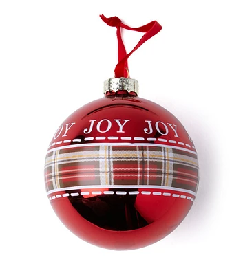 4" Christmas Red Plaid Glass Ball Ornament by Place & Time