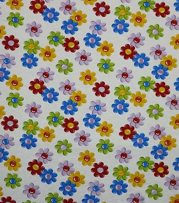 Retro Daisies on White Super Snuggle Flannel Fabric