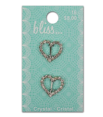 Bliss 7/8" Silver Crystal Heart Slides 2pk