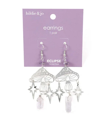 3.5" Halloween Silver Laser Cut Mushroom Earrings by hildie & jo