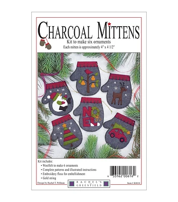 Rachel's of Greenfield 4" x 4.5" Charcoal Mittens Felt Ornament Kit 6ct