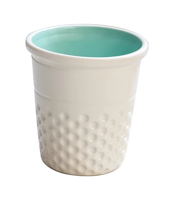 Dritz 4" Aqua Thimble Shaped Ceramic Container