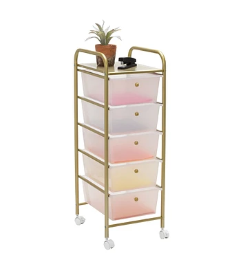 37" Rolling Storage Cart With 5 Plastic Drawers