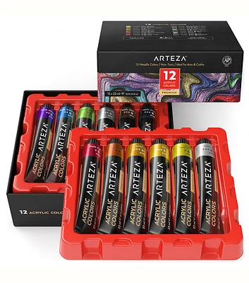 Arteza Acrylic Paint Set Metallic 22ml Tubes Assorted Colors 12pk