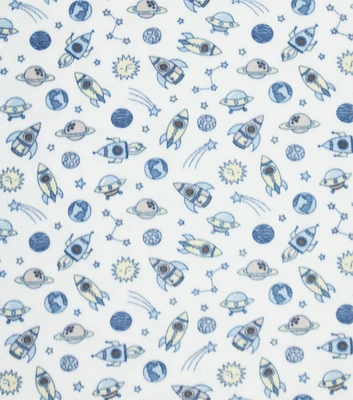 Pastel Blue Space on Cream Nursery Fleece Fabric