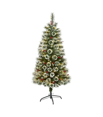 Nearly Natural 5' Pre Lit Frosted Swiss Pine Artificial Christmas Tree