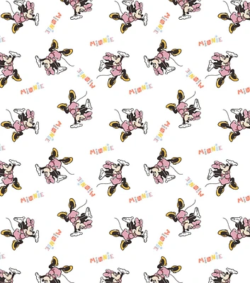 Disney Minnie Mouse Jump For Joy on White Cotton Fabric