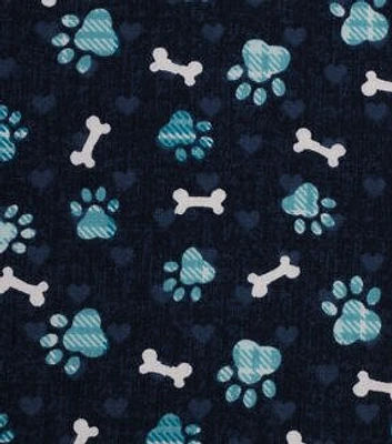 Blue Paw Prints Novelty Cotton Fabric