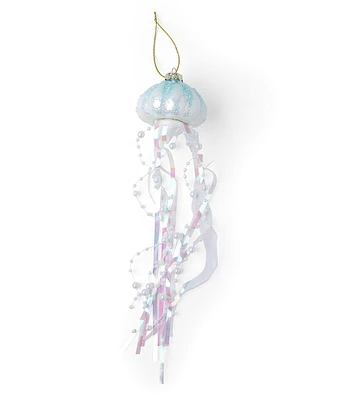 13.5" Christmas Blue Jelly Fish Glass Ornament by Place & Time