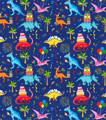 Fabric Traditions Party Dinosaurs on Blue Novelty Cotton Fabric