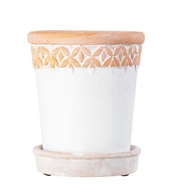 4" Whitewashed Terracotta Pot With Geometric Accemt by Bloom Room