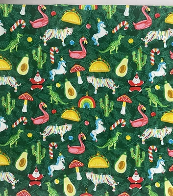 Fun Ornaments on Green Christmas Cotton Fabric