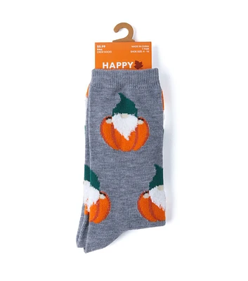 1 Pair Fall Pumpkin Gnome Crew Socks by Happy