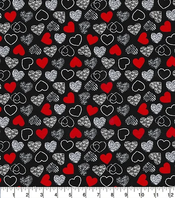 Fabric Traditions Small Hearts on Black Valentine's Day Cotton Fabric