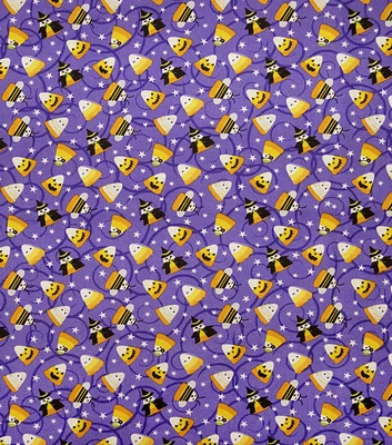 Candy Corn on Purple Cotton Fabric