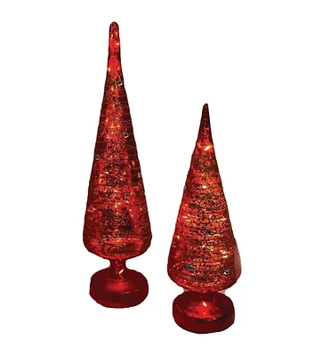 Santa's Workshop 12 & 14" Red Glass LED Trees