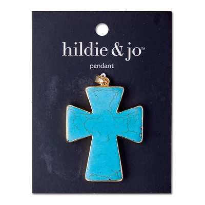 2" x 1.5" Gold & Turquoise Cross Pendant by hildie & jo