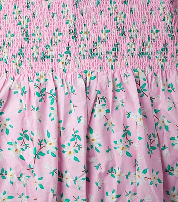 Pink Peonies on Cream Shirred Silky Fabric