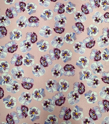 Purple Pansy on Pink Charmeuse Fabric