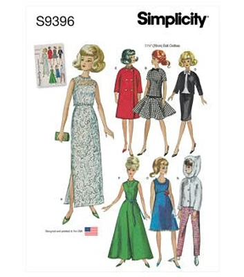 Simplicity S9396 Vintage Doll Clothes Sewing Pattern