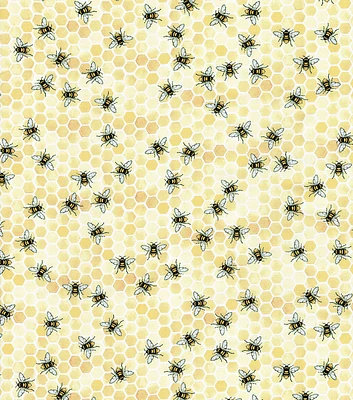 Yellow Sunny Bee on Honeycomb Premium Cotton Fabric