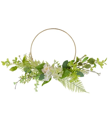 Northlight 25" Spring White Hydrangeas on Golden Ring Wreath