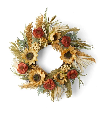 26" Fall Yellow Sunflowers & Cream Wheat Wreath by Bloom Room